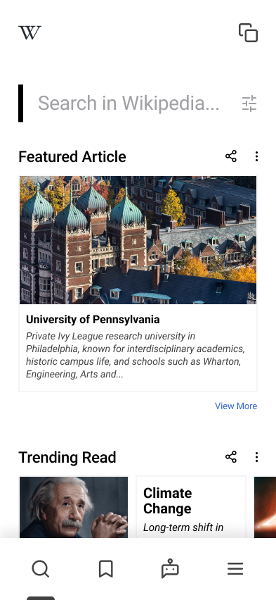 Wikipedia redesign — Home main screen