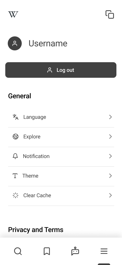 More tab — profile and general settings