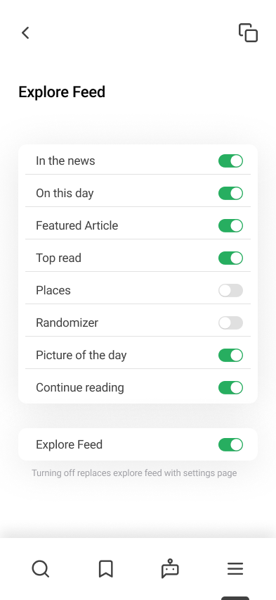 More — Explore Feed toggles