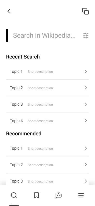 Wikipedia redesign — Search with recent and recommended