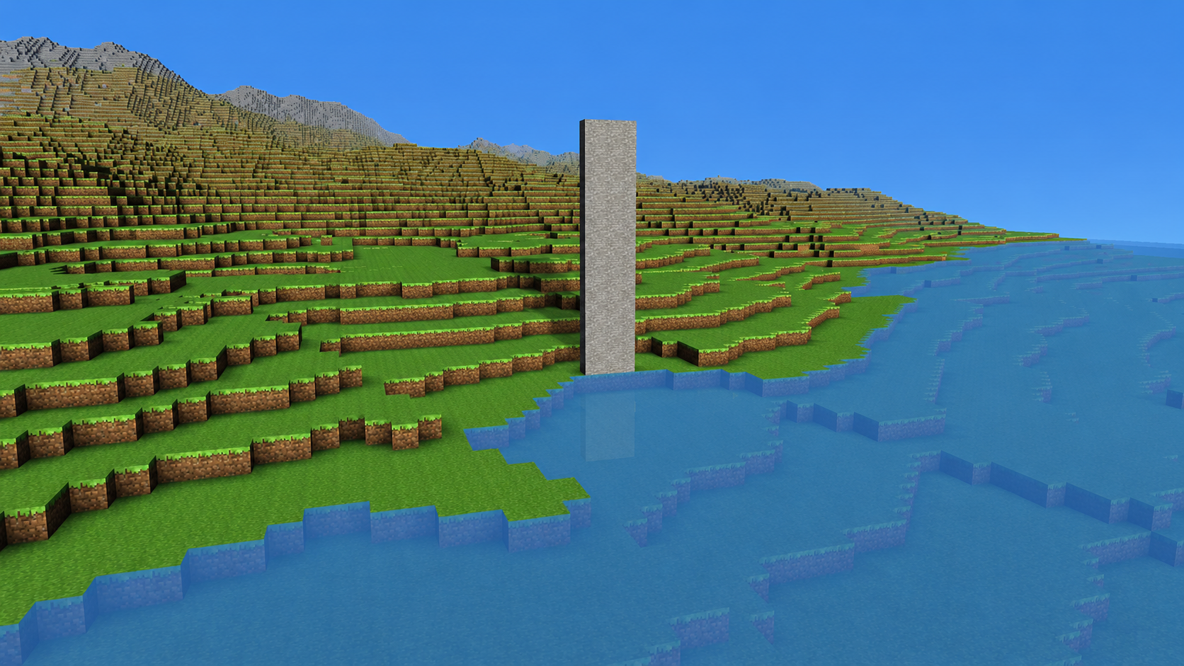 Grassland terrain with water lake