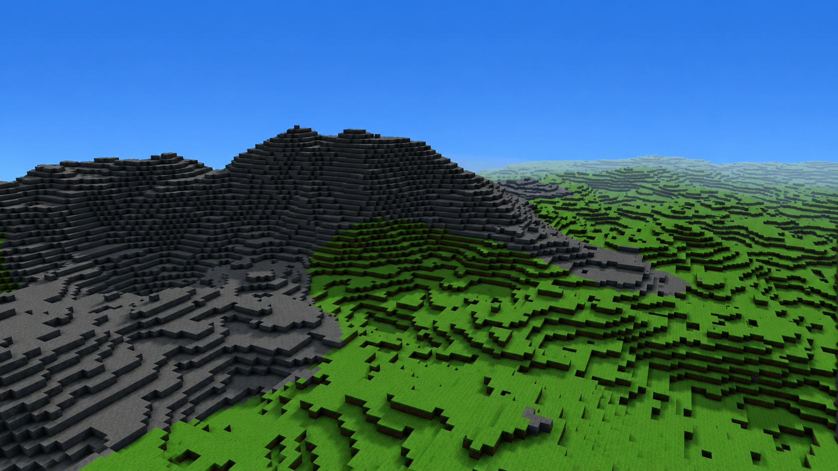 Biome border — stone mountain meets grassland