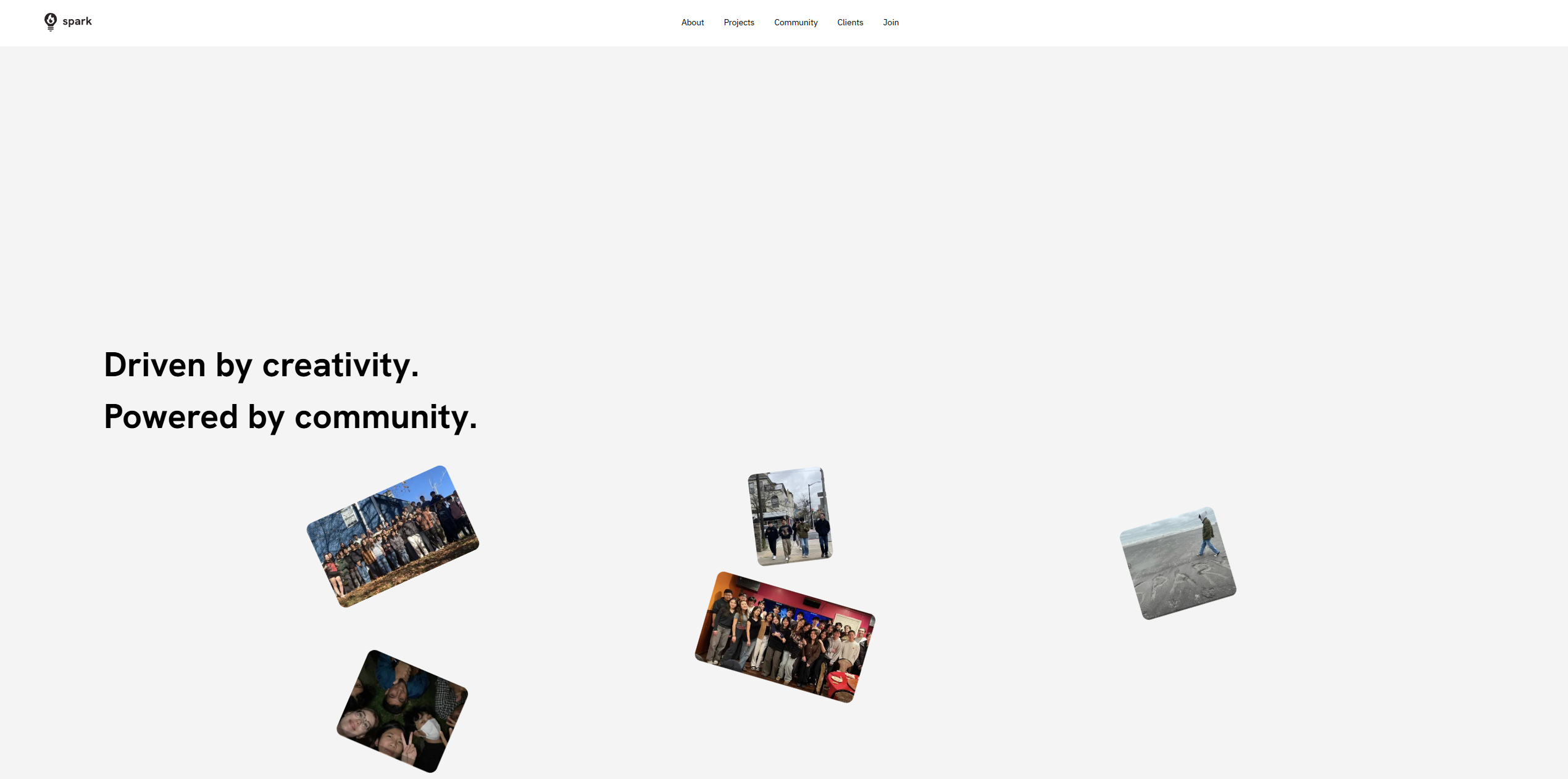 Penn Spark — community section with scattered photos